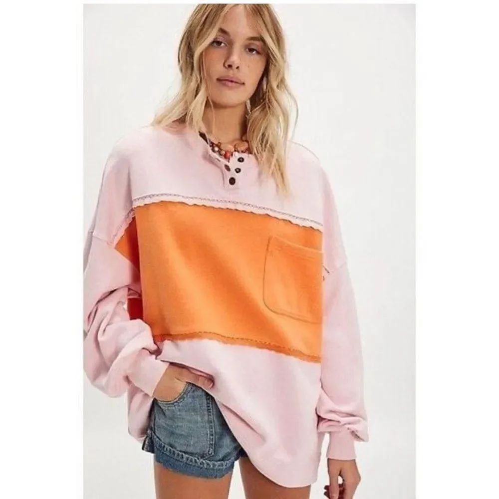 Free People Color Block Strawberry Sweatshirt Henley